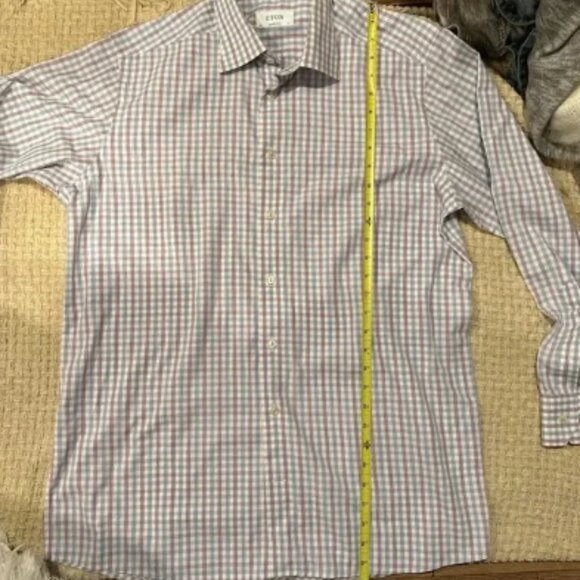 ETON CONTEMPORARY 161/2 KHAKIS CARMEL POPLIN LONG SLEEVE MENS BOTTOM DOWN BLUE - Picture 3 of 8